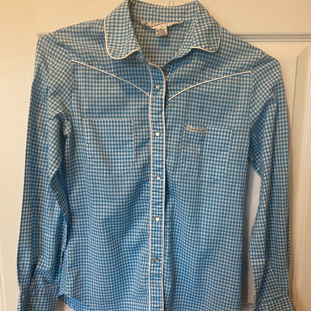 Blue Gingham Pearl Snap